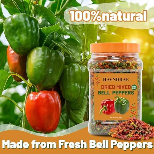 12oz Dried Bell Peppers Mix, Dehydrated Red & Green Bell Pepper Flakes for Ramen, Soups, Stews, Noodles – Gluten Free Vegetable Toppings & Seasoning Blend