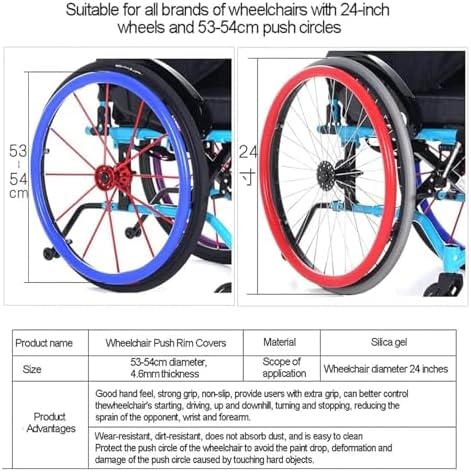 24inch/22inch Silicone Non-Slip Wheelchair Push Rim Covers, 1 Pair Wheelchair Hand Push Cover,0.18inch Thick Wear-Resistant Hand Push Cover(Black,22in)