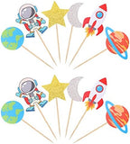36 Pack Space Astronaut Cupcake Toppers Planet Rocket Spaceship Trip to the Moon Star Cupcake Food Picks Universe Outer Space Theme Baby Shower Kids Birthday Party Cake Decorations Supplies