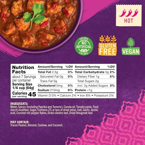 Patak's Spicy Vindaloo Simmer Sauce, Extra Curry, Made with Tomato Paste, Chile & Spices, Gluten-Free & Vegan Indian, Perfect for Chicken, Lamb & Vegetables, 15 oz Jar, 3-Pack