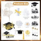 36 Pcs Graduation Cake Topper Graduation Cap Cake Toppers Class Of 2026 with Diploma Flowers Balls for Graduation Party Decor