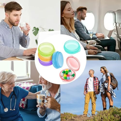 6 PCS Portable Mini Travel Pill Organizer, Small Pill Box, Transparent Round Container Storage Box for Outdoor Traveling