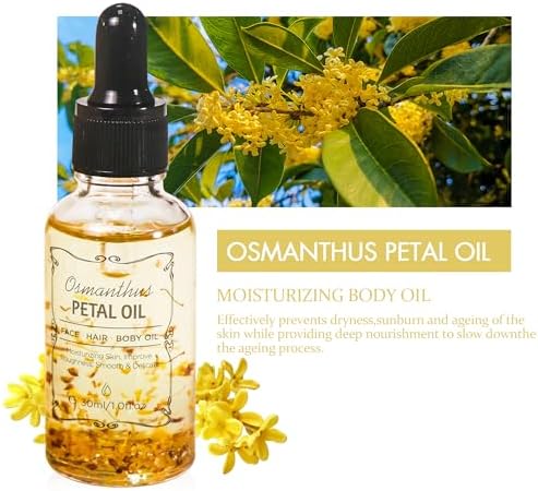 Osmanthus Essential Oil with Flower Petal, Sunflower Seed, Olive Fruit Natural Massage Oils for Nails, Hair, Body, Face Moisturizing Skincare Oil Serum Dry Hair Strengthening Treatment All Types 30ml