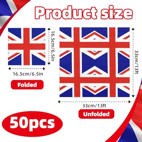 50 Pieces Union Jack Flag Paper Napkins, British Disposable Cocktail Napkins for UK Royal-Themed Celebrations, British Sports Events, King’s Coronation Decor, Afternoon Tea Party Supplies