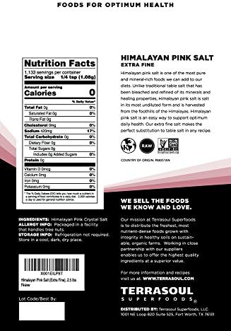 Terrasoul Superfoods Himalayan Pink Salt, 2.5 Lbs - Extra Fine | Trace Minerals