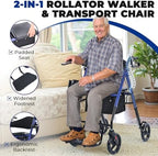Metro Mobility Rollator Walkers for Seniors with Seat, Foldable 2 in 1 Rolling Walkers Wheelchair, 300lb Capacity with Cup Holder & Cane Holder, 8'' All Terrain Wheels, Blue