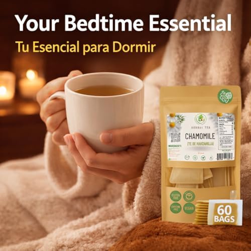 Manzanilla Té (Chamomile Tea) – 60 Premium Tea Bags – 100% Natural Herbal Infusion (Matricaria chamomilla) – Soothing Nightly Ritual – Caffeine-Free, Vegan, Non-GMO – Authentic by BEXPERTSUSA