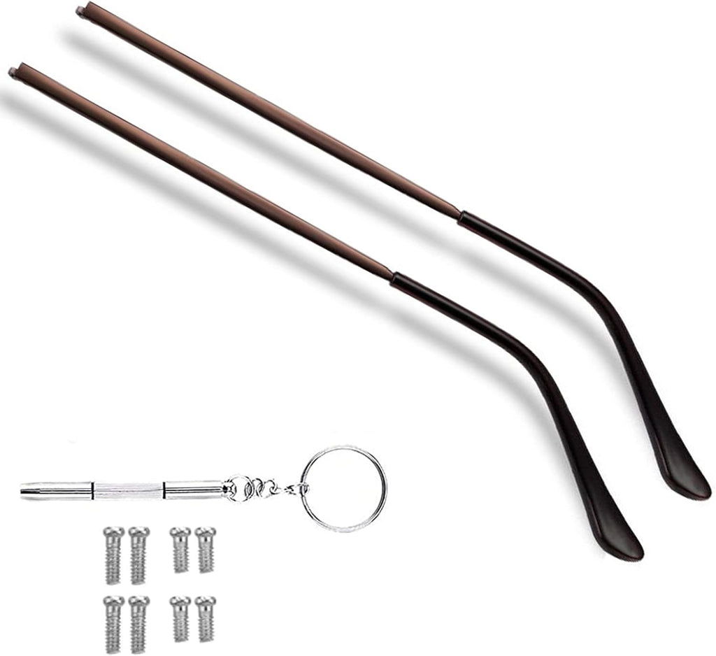 OPUGIT Metal Glasses Replacement Temple, Eyeglass Arms Legs Replacement, Glasses Repair Kit Universal Eyeglasses Replacement, DIY Temples for Glasses with Screws(1 Pair, Brown)