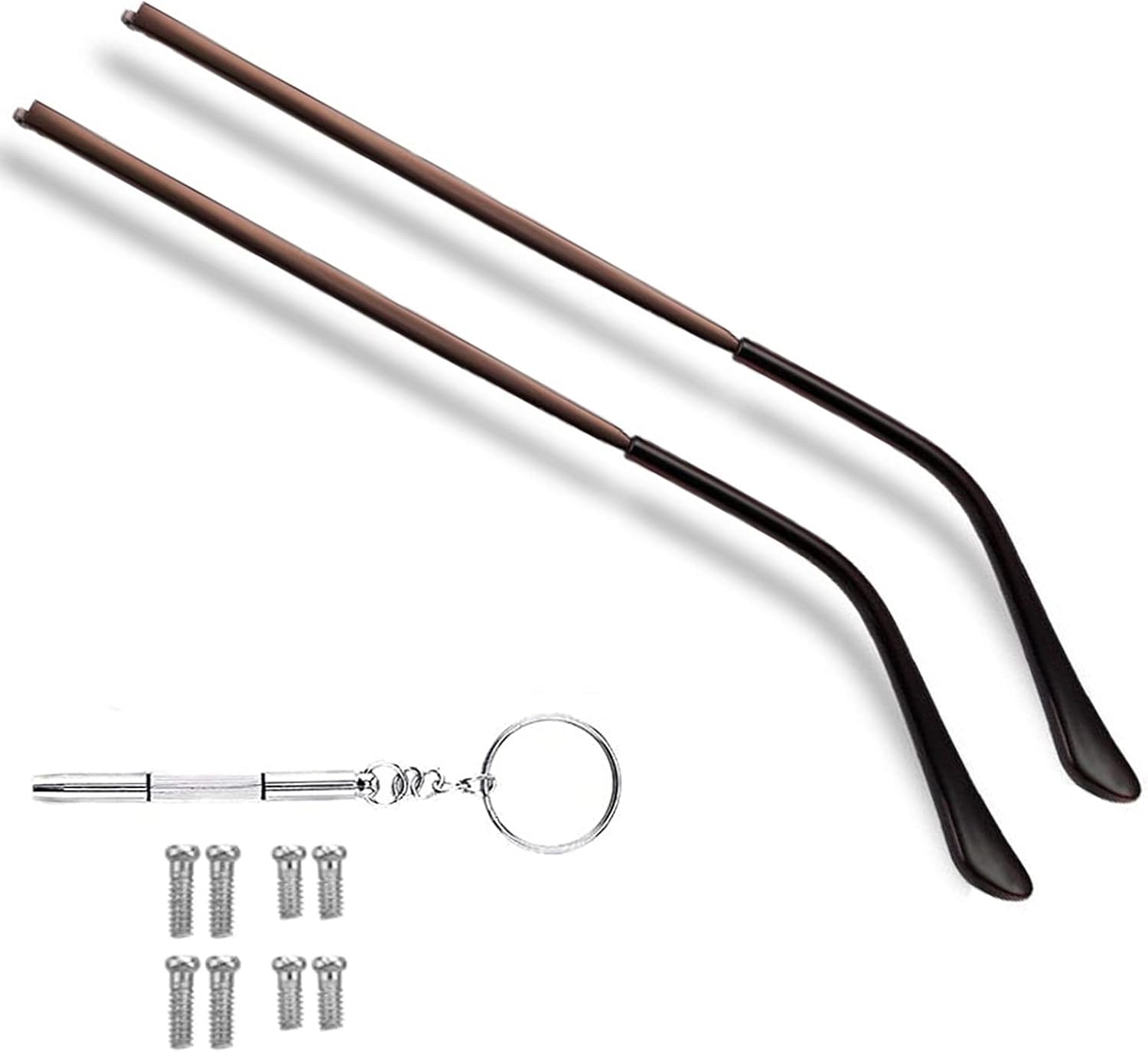 OPUGIT Metal Glasses Replacement Temple, Eyeglass Arms Legs Replacement, Glasses Repair Kit Universal Eyeglasses Replacement, DIY Temples for Glasses with Screws(1 Pair, Brown)