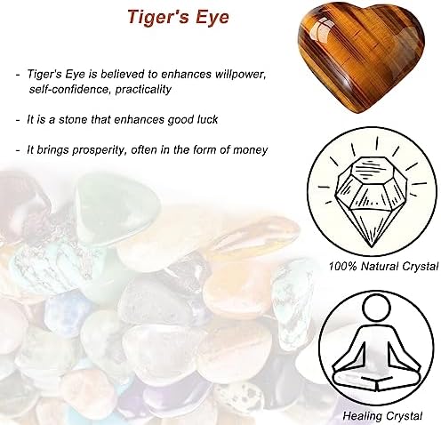 Natural 2" Tiger's Eye Crystal Heart Palm Stone, Large Heart Shaped Love Stone, Polished Heart Carving Healing Crystals for Chakra Reiki Balancing Therapy Meditation Home Decoration