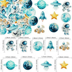 Gyufise 54Pcs Edible Space Astronaut Cupcake Toppers Edible Rice Paper Round Christmas Cake Topper Women Men Birthday Party Anniversary Party Decorations Supplies Blue