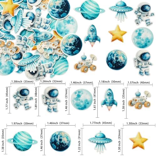 Gyufise 54Pcs Edible Space Astronaut Cupcake Toppers Edible Rice Paper Round Christmas Cake Topper Women Men Birthday Party Anniversary Party Decorations Supplies Blue