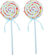Zerodeko Decorative Lollipop Ornaments 2pcs Medium Blue Fake Candy Decorations Plastic Simulation Lollipop Props for Photography Party Photo Booth Supplies