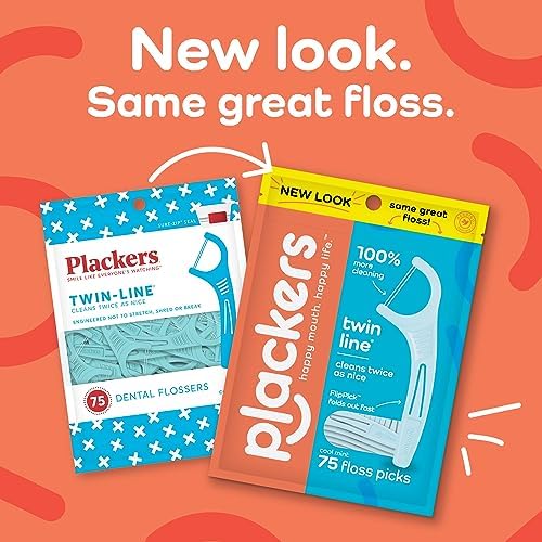 Plackers Twin Line Dental Floss Picks, Dual-Line Tuffloss, Easy Storage, Cool Mint Flavor, 300 Count