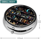 Pill Organizer 3 Compartment Goth Mini Metal Pill Holder, Travel Portable Small Pill Case Pocket for Old Man Woman Man - Bookshelves Skulls