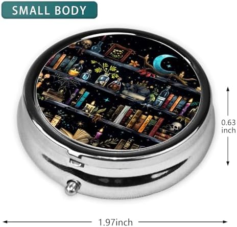 Pill Organizer 3 Compartment Goth Mini Metal Pill Holder, Travel Portable Small Pill Case Pocket for Old Man Woman Man - Bookshelves Skulls
