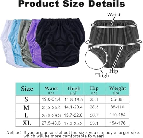 3 Pcs Adult Leakproof Incontinence Underwear for Women Men Pull on Cover Pant Washable Underpants Reusable Plastic Diaper Covers,White+Grey+Purple,L