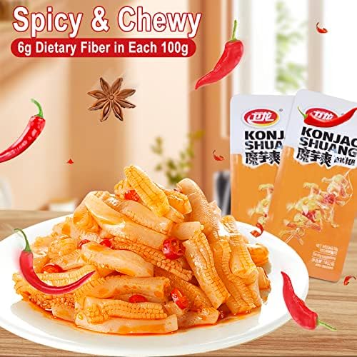 WeiLong Konjac Snack, Spicy Hot Strips, Spicy Snacks Latiao La tiao, Chinese Snacks Moyushuang, Sichuan Spicy Flavor, 卫龙辣条，魔芋爽(麻辣), 18g*20 Bags, Pack of 1