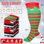 Cutecrop 6 Pairs Christmas Plus Size Compression Socks Wide Calf for Women Men 20-30 Mmhg Extra Wide Knee High Support Socks
