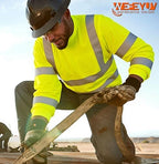 wefeyuv Safety Shirt Long Sleeve High Visibility Reflective Breathable T Shirt for Work Warehouse Construction Class 3