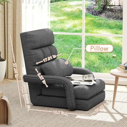 WAYTRIM 6-Position Indoor Chaise Lounge Chair, Gaming Floor Chair for Teens & Adults, Lazy Sofa for Pets with Armrest & Pillow - Charcoal