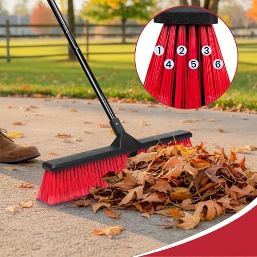24" Push Broom with 63" Long Handle, Heavy Duty Broom for Floor Sweeping, Stiff Bristles Broom Brush for Workshop, Garage, Concrete, Patio and Deck