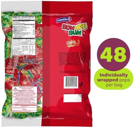 Colombina Bon Bon Bum Lollipops Watermelon Flavor, 48 Count (Pack of 1)