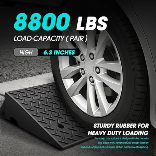 DNA Motoring 2pcs 6.3" Rise Rubber Curb Ramp Heavy Duty Loading Driveway Ramp Threshold Ramp 38.5 in L x 19.6 in W x 6.3 in H for Loading Dock, Warehouse, Motorcycles, Cars, TOOLS-00652X2