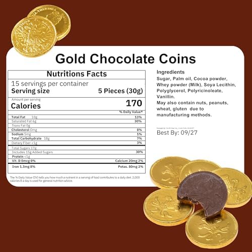 Holiday Gold Half Dollar Chocolate Coins. 2 LB Milk Chocolate Coins for Birthdays, Christmas, Halloween or any ocasion.