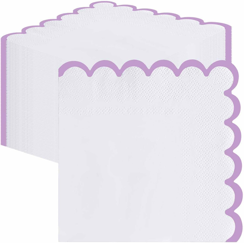 SietDESEO 50 Pieces 3-ply Light Purple Scalloped Napkins Folded 5 x 5 Inches Lavender Disposable Paper Napkin Cocktail Napkins for Dinner Wedding Birthday Party