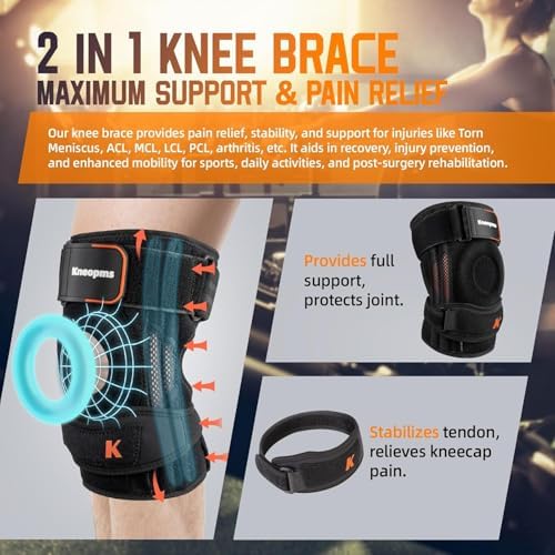 2-in-1 Professional Knee Brace for Pain Relief,Adjustable Knee Support with Patella Pad & Side Stabilizers, Compression Knee Sleeve for Meniscus Tear, ACL, Joint Pain, Runner, Workout-Men & Women