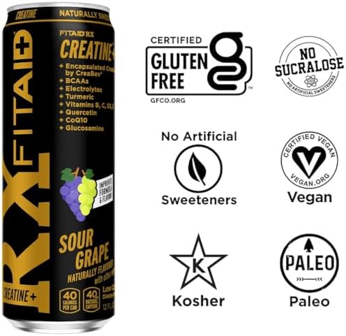 LIFEAID FITAID RX Recovery Blend Plus Creatine, BCAAs, Glucosamine, Electrolytes, 100% Clean, Paleo, Vegan and Gluten-Free, 12 Fl oz. cans (Pack of 4)