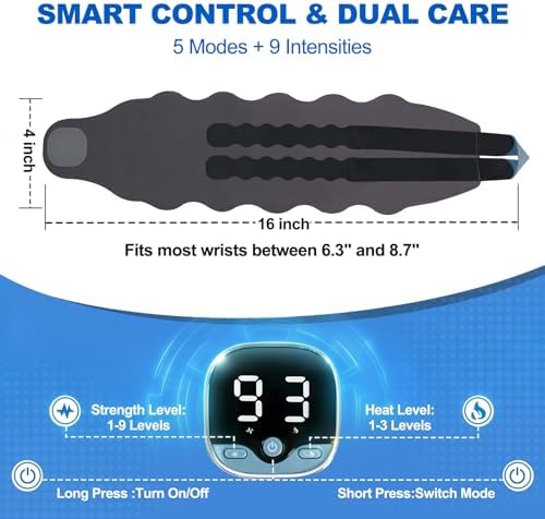 Hand Massager with Heat - 5 Modes, 9 Intensity Levels,3 Heat Settings, Cordless & Rechargeable