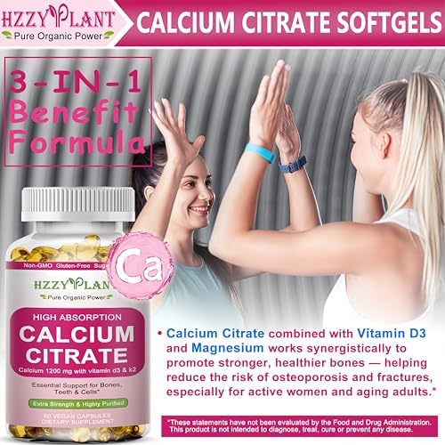 Calcium Supplements for Women Softgels, High Absorption Calcium Citrate Supplement Essential Mineral Calcium 1200 mg with Vitamin D3 Magnesium for Bone Health Support, Non-GMO, 2 Month Supply