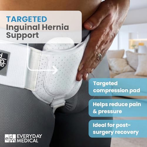 Everyday Medical Hernia Guard I Inguinal Hernia Belt For Men I Left or Right Side I Post Surgery Men’s Inguinal Hernia Support Truss For Inguinal, Groin Hernias I Adjustable Waist Strap - SMALL/MEDIUM
