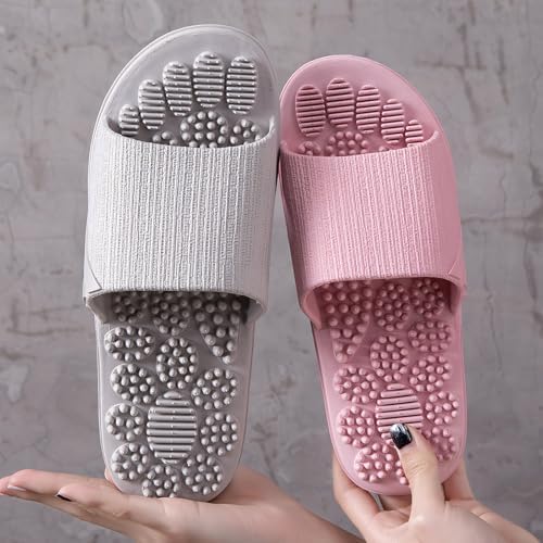 V-Shine Acupressure Slippers - Therapeutic Reflexology Sandals for Foot Acupoint Massage, Shiatsu Arch Pain Relief, Non-Slip for Bath Shower (Gray, 8.5-9)