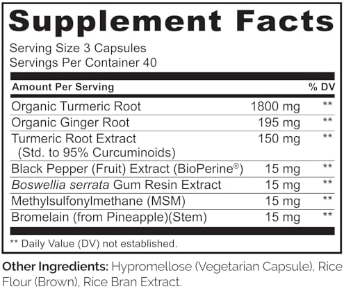 NATURELO Turmeric Curcumin - BioPerine for Better Absorption - Black Pepper, Ginger Root, Curcuminoids - Plant-Based Joint Discomfort Support - 120 Vegan Capsules (Pack of 2)