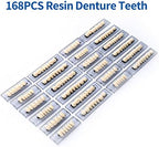 168 Pieces False Teeth Dental Complete Acrylic Resin Denture Teeth, 6 Sets Whole Teeth Synthetic Polymer Denture Tooth, 23 Shade A2 Upper + Lower Dental Materials for Replacement, DIY, or Halloween
