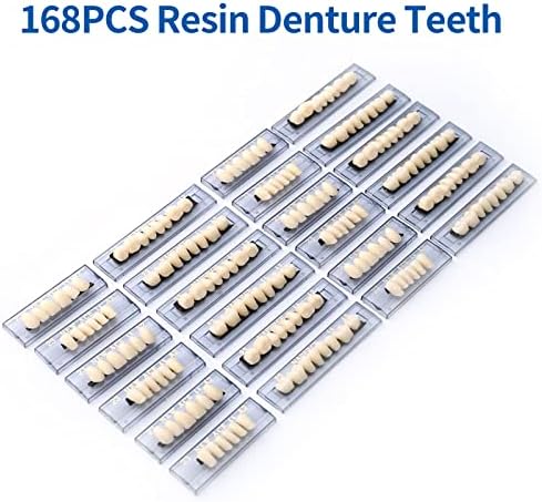 168 Pieces False Teeth Dental Complete Acrylic Resin Denture Teeth, 6 Sets Whole Teeth Synthetic Polymer Denture Tooth, 23 Shade A2 Upper + Lower Dental Materials for Replacement, DIY, or Halloween