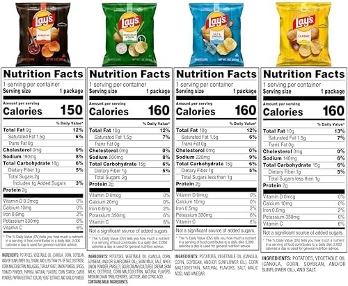 Lay's Potato Chips, 4 Flavor Variety Pack, 1 oz Single Serve Bags, (40 Pack)