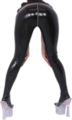 LESOYA Women's Sexy Shiny PVC Leather Leggings Stretchy Skinny Pants Full Zipper Crotch Footed Trousers