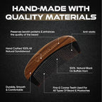 Beardilizer Premium Beard Comb for Men - 100% Natural Black Ox Buffalo Horn & Sandalwood Handle with Carrying Pouch, Professional Anti-Static Fine and Coarse Teeth
