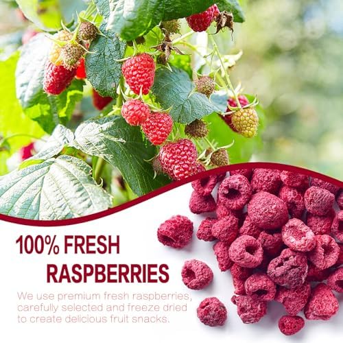 Freeze Dried Raspberries, Freeze Dried Fruit, 110G/3.88OZ Whole Frozen Raspberries, No Sugar Added, Healt-hy Snacks for Cocktails, Cake, Baking, Sorbet, Tea, Yogurt