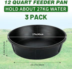 3Pcs Heavy Duty Rubber Feeder Pan, 12Q/3Gal Horses Feed Pan, Large Feed Bucket for Animal Feeding, Livestock Water Bowl Chicken Dust Bath Tub for Horse Goat Pig Dog Farm Livestock Poultry