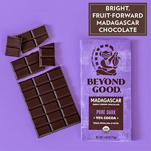 Beyond Good 92% Cocoa Pure Dark Chocolate | 6 Pack - Chocolate Bars | Organic, Direct Trade, Vegan, Kosher, Non-GMO | Single Origin Heirloom Madagascar Dark Chocolate