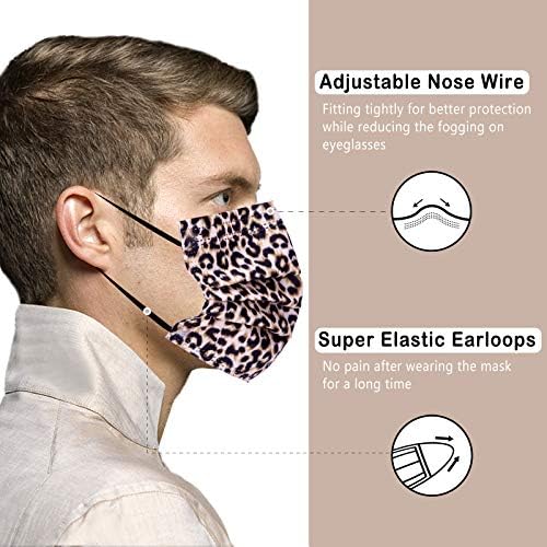 Borje Disposable Face Masks with Designs Cute Face Mask 3 Ply Cheetah Print 50 Pcs