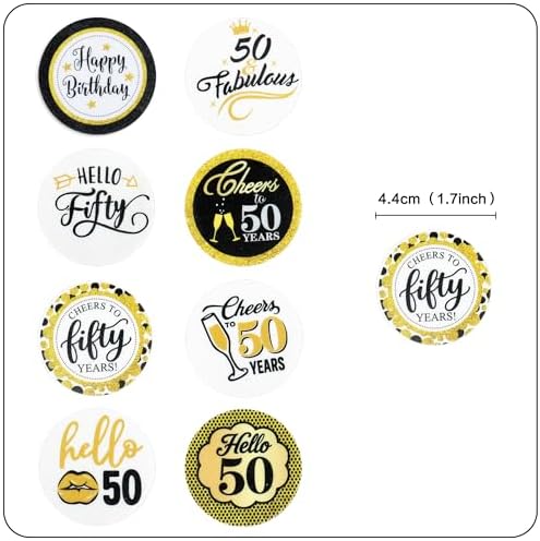 Ercadio 48PCS Edible Happy 50th Birthday Cupcake Toppers Hello 50 Fabulous Cheers to 50 Fifty Cupcake Picks for 50th Birthday Anniversary Party Decorations Supplies