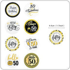 Ercadio 48PCS Edible Happy 50th Birthday Cupcake Toppers Hello 50 Fabulous Cheers to 50 Fifty Cupcake Picks for 50th Birthday Anniversary Party Decorations Supplies