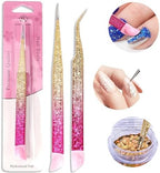 Ouligay 2Pcs Double Ended Nail Art Tweezers Stainless Steel Tweezer Straight Curved Tip Tweezers with Silicone Pressing Head for Nail Crafts Rhinestone Stickers Jewel Gem Picker Tool