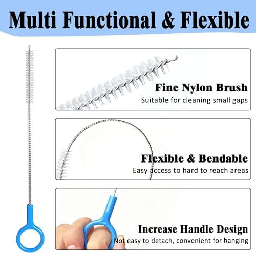 Heavy-Duty Straw Cleaner Brush, 2 Pcs Flexible Straw Brush Set,Reusable Straws Cleaning Brush with Stainless Steel and Nylon Bristles for Baby Bottles,Stanley Cup.
